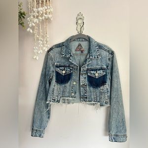 Signature8 Distressed Acid Wash Crop Jean Jacket